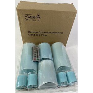 LED PILLAR CANDLES Flameless Candle Remote Green Ombre Set of 8 FURORA LIGHTING